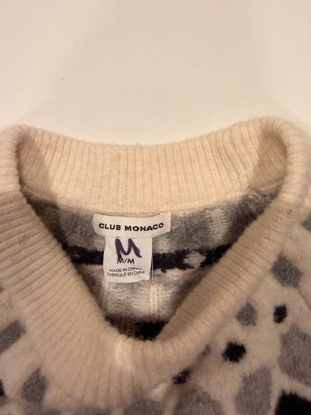 Club Monaco Gray Fair Isle Crewneck Sweater with Orange and Black Accents - Picture 10 of 10